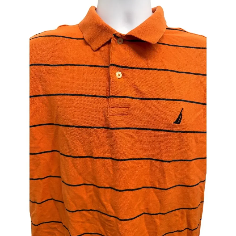 Nautica Deck Polo Mens L Orange Stripe Performance Cotton Short Sleeve Shirt - Picture 2 of 5